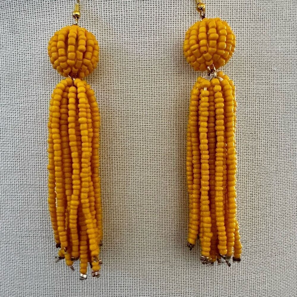 Yellow beaded tassel earrings